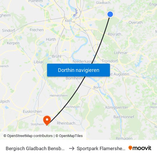 Bergisch Gladbach Bensberg to Sportpark Flamersheim map