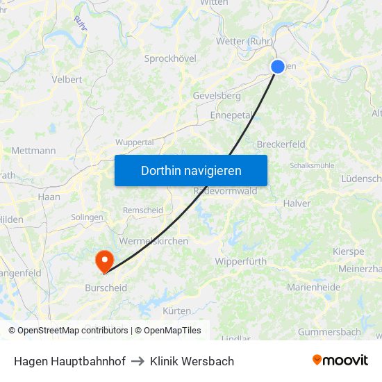 Hagen Hauptbahnhof to Klinik Wersbach map