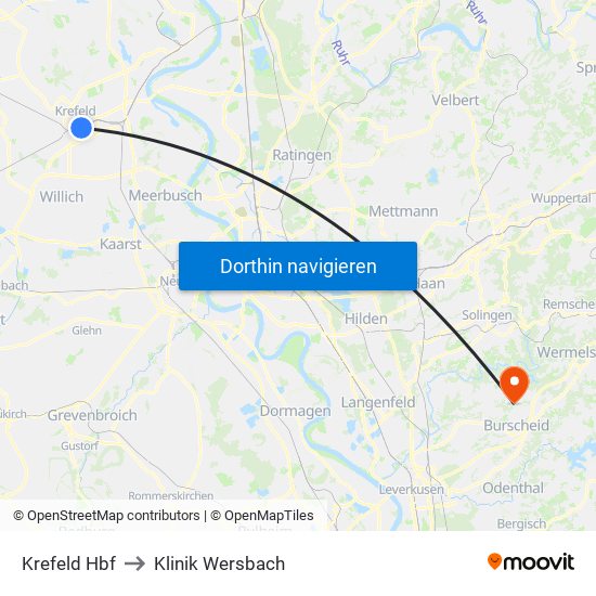 Krefeld Hbf to Klinik Wersbach map