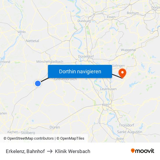 Erkelenz, Bahnhof to Klinik Wersbach map