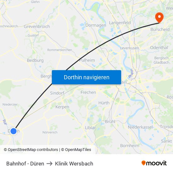 Bahnhof - Düren to Klinik Wersbach map