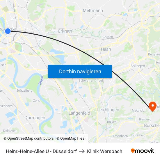 Heinr.-Heine-Allee U - Düsseldorf to Klinik Wersbach map