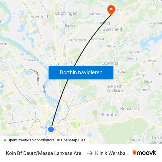 Köln Bf Deutz/Messe Lanxess Arena to Klinik Wersbach map