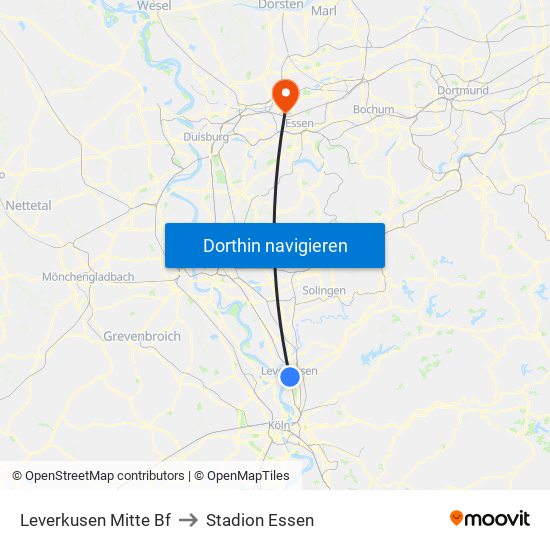 Leverkusen Mitte Bf to Stadion Essen map