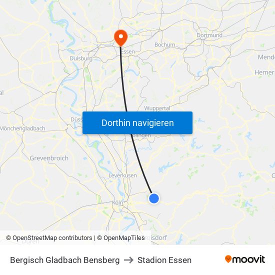 Bergisch Gladbach Bensberg to Stadion Essen map