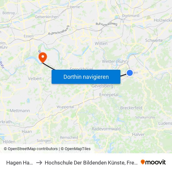 Hagen Hauptbahnhof to Hochschule Der Bildenden Künste, Freie Akademie Der Bildenden Künste map