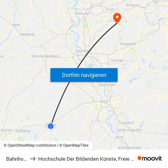 Bahnhof - Düren to Hochschule Der Bildenden Künste, Freie Akademie Der Bildenden Künste map