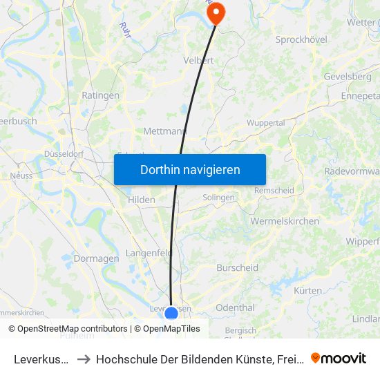 Leverkusen Mitte Bf to Hochschule Der Bildenden Künste, Freie Akademie Der Bildenden Künste map