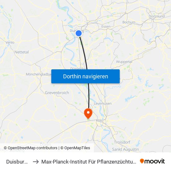 Duisburg Hbf to Max-Planck-Institut Für Pflanzenzüchtungsforschung map