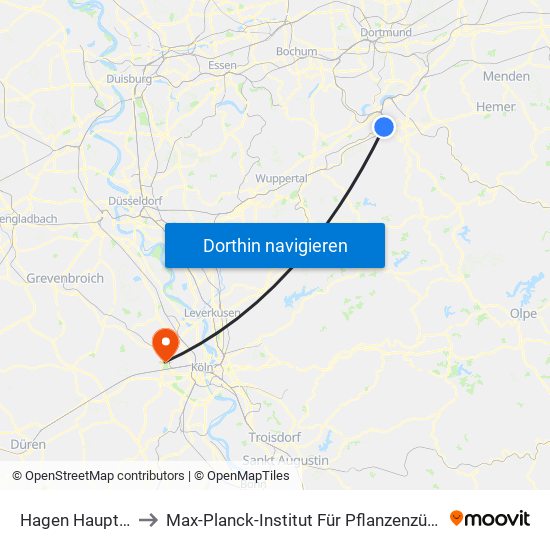 Hagen Hauptbahnhof to Max-Planck-Institut Für Pflanzenzüchtungsforschung map