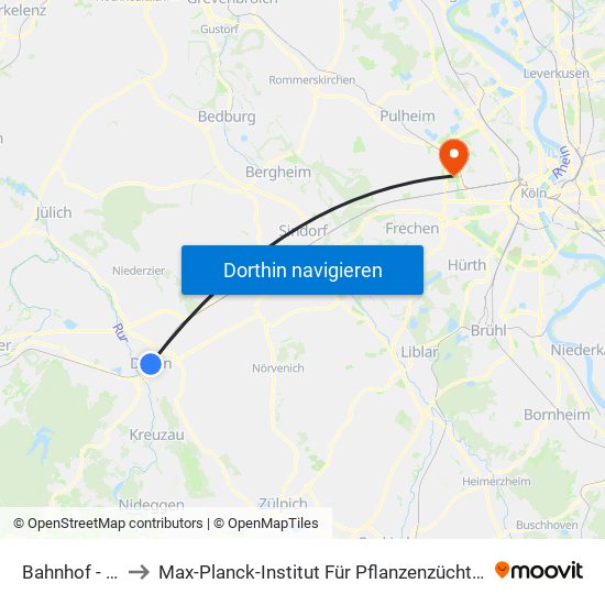 Bahnhof - Düren to Max-Planck-Institut Für Pflanzenzüchtungsforschung map