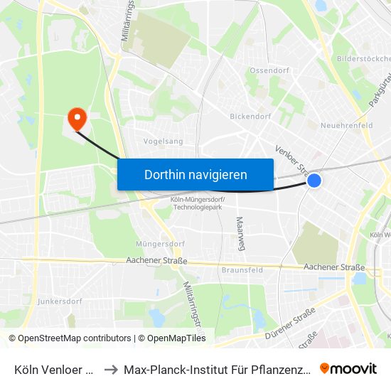 Köln Venloer Str./Gürtel to Max-Planck-Institut Für Pflanzenzüchtungsforschung map