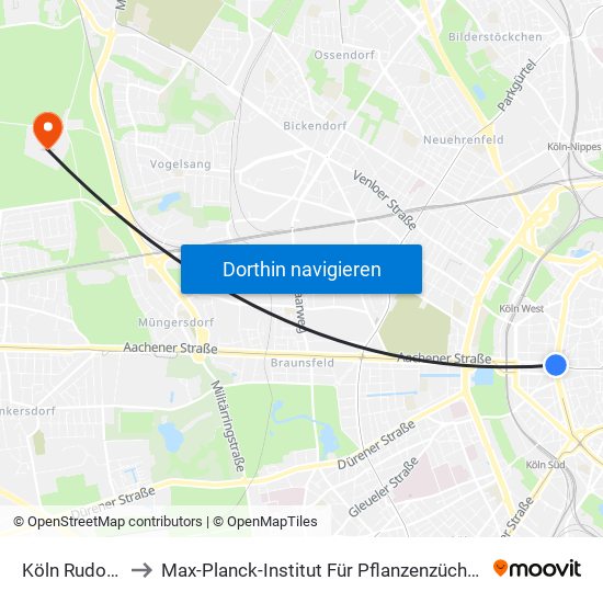 Köln Rudolfplatz to Max-Planck-Institut Für Pflanzenzüchtungsforschung map