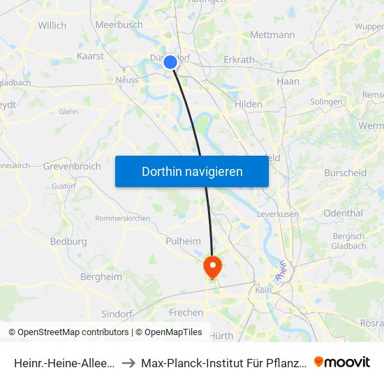 Heinr.-Heine-Allee U - Düsseldorf to Max-Planck-Institut Für Pflanzenzüchtungsforschung map