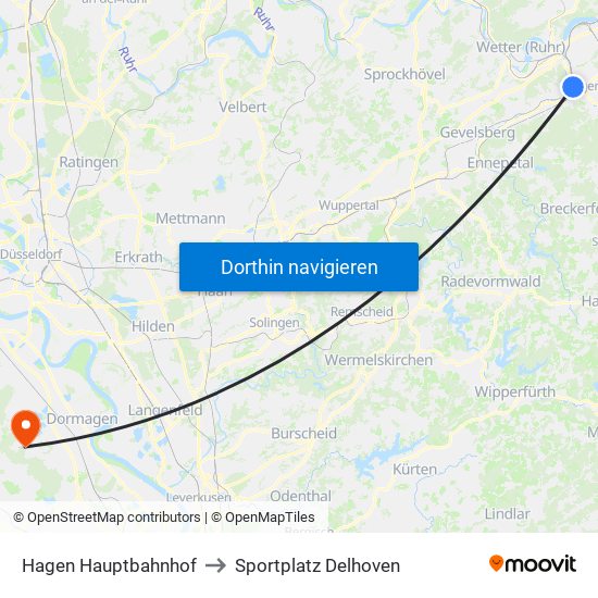 Hagen Hauptbahnhof to Sportplatz Delhoven map