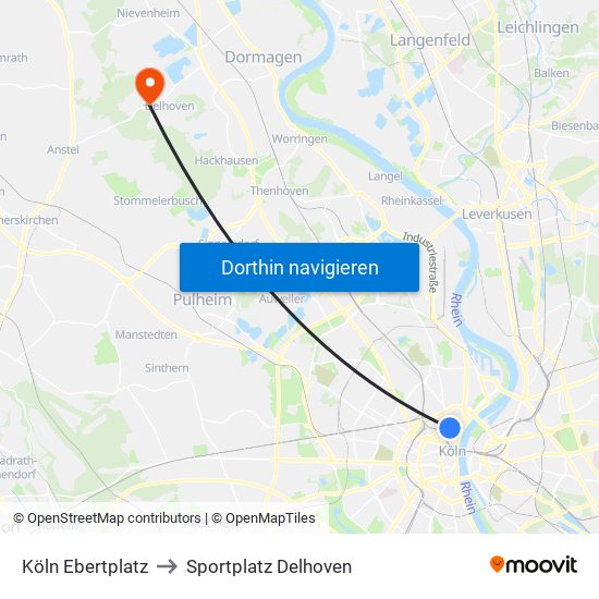 Köln Ebertplatz to Sportplatz Delhoven map