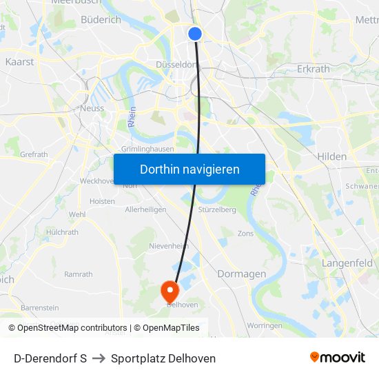 D-Derendorf S to Sportplatz Delhoven map