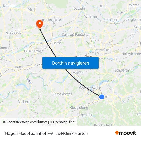 Hagen Hauptbahnhof to Lwl-Klinik Herten map