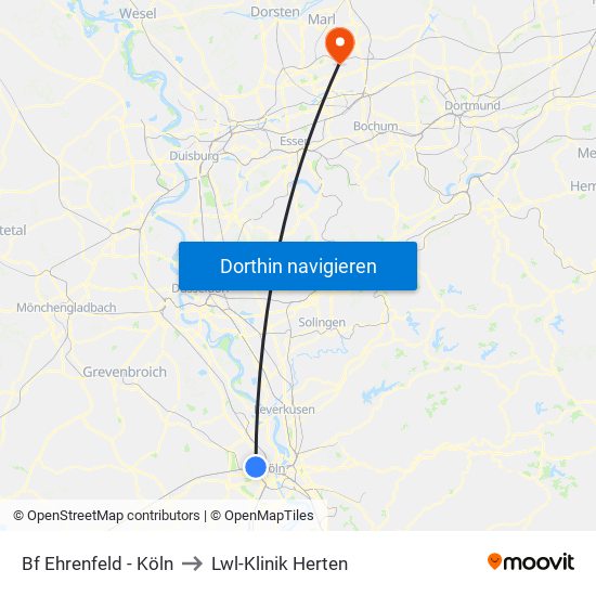 Bf Ehrenfeld - Köln to Lwl-Klinik Herten map