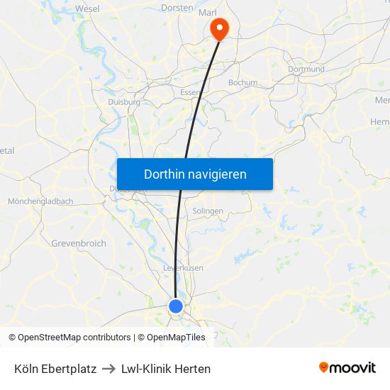 Köln Ebertplatz to Lwl-Klinik Herten map