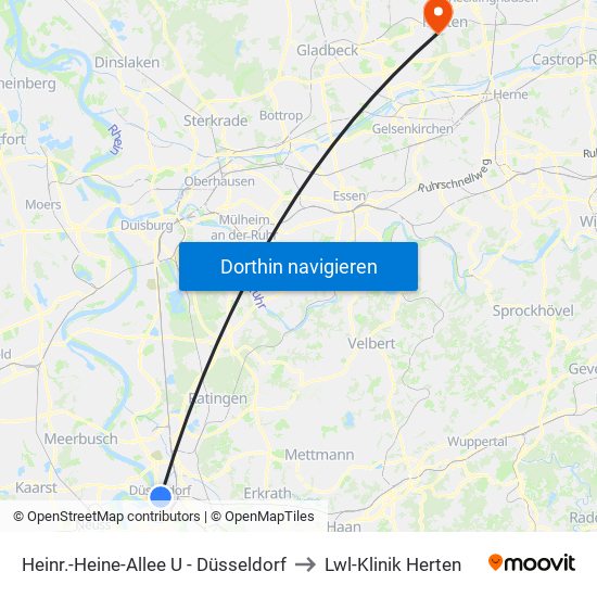 Heinr.-Heine-Allee U - Düsseldorf to Lwl-Klinik Herten map