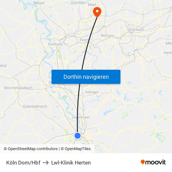 Köln Dom/Hbf to Lwl-Klinik Herten map
