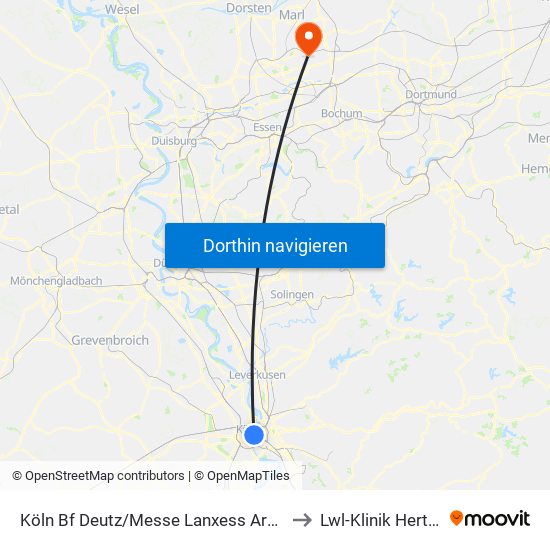 Köln Bf Deutz/Messe Lanxess Arena to Lwl-Klinik Herten map