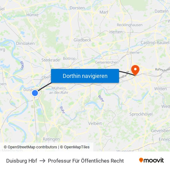 Duisburg Hbf to Professur Für Öffentliches Recht map