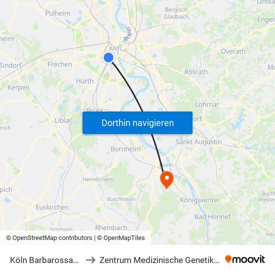 Köln Barbarossaplatz to Zentrum Medizinische Genetik / Mvz map