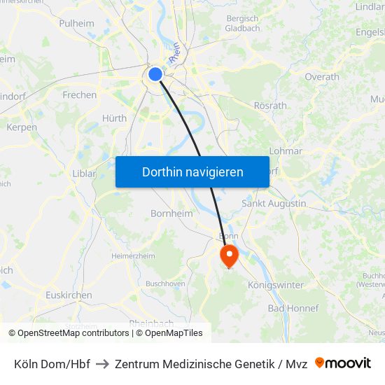 Köln Dom/Hbf to Zentrum Medizinische Genetik / Mvz map