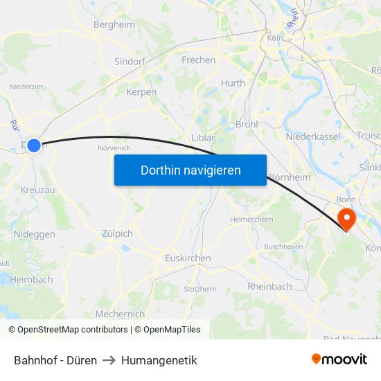 Bahnhof - Düren to Humangenetik map