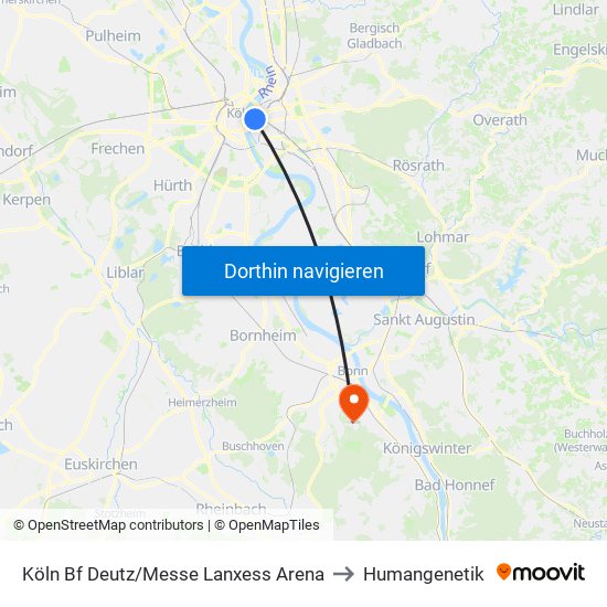 Köln Bf Deutz/Messe Lanxess Arena to Humangenetik map