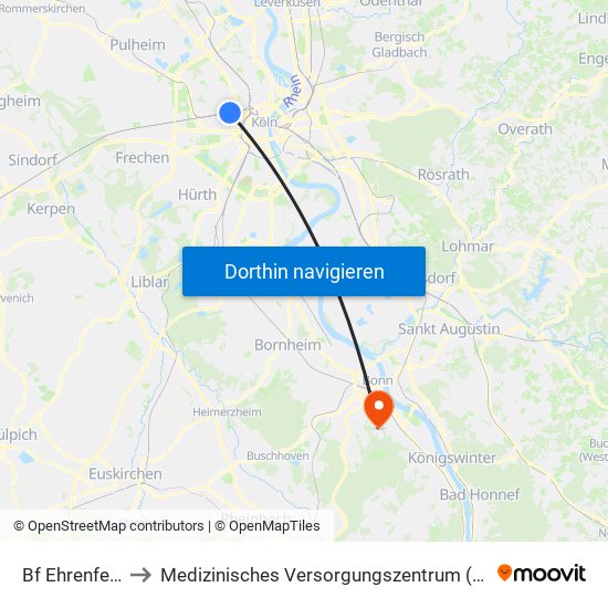 Bf Ehrenfeld - Köln to Medizinisches Versorgungszentrum (Mvz) Geschäftsführung map