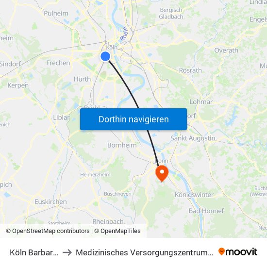 Köln Barbarossaplatz to Medizinisches Versorgungszentrum (Mvz) Geschäftsführung map