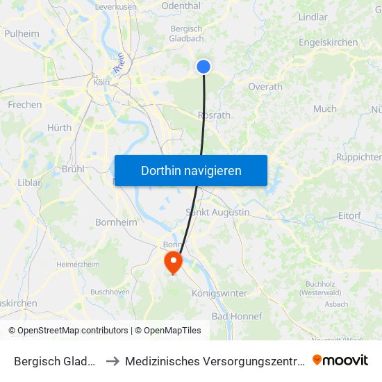 Bergisch Gladbach Bensberg to Medizinisches Versorgungszentrum (Mvz) Geschäftsführung map