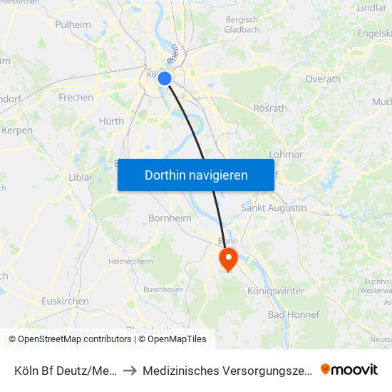 Köln Bf Deutz/Messe Lanxess Arena to Medizinisches Versorgungszentrum (Mvz) Geschäftsführung map