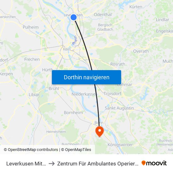 Leverkusen Mitte Bf to Zentrum Für Ambulantes Operieren (Zao) map