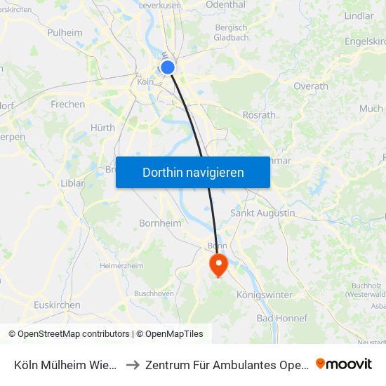 Köln Mülheim Wiener Platz to Zentrum Für Ambulantes Operieren (Zao) map