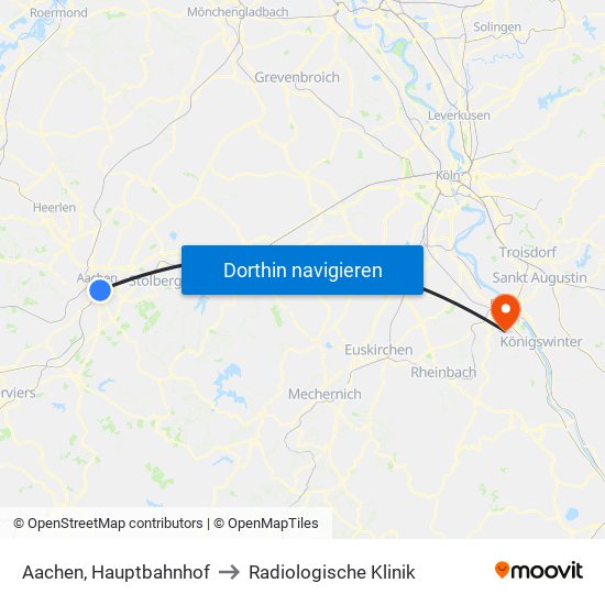 Aachen, Hauptbahnhof to Radiologische Klinik map