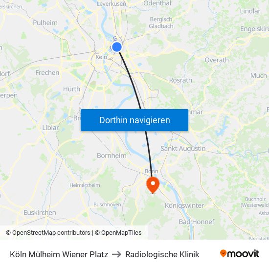 Köln Mülheim Wiener Platz to Radiologische Klinik map