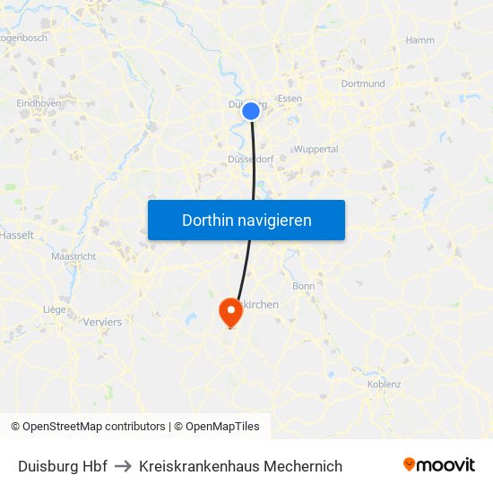 Duisburg Hbf to Kreiskrankenhaus Mechernich map