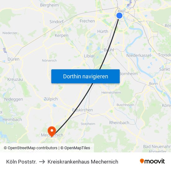 Köln Poststr. to Kreiskrankenhaus Mechernich map