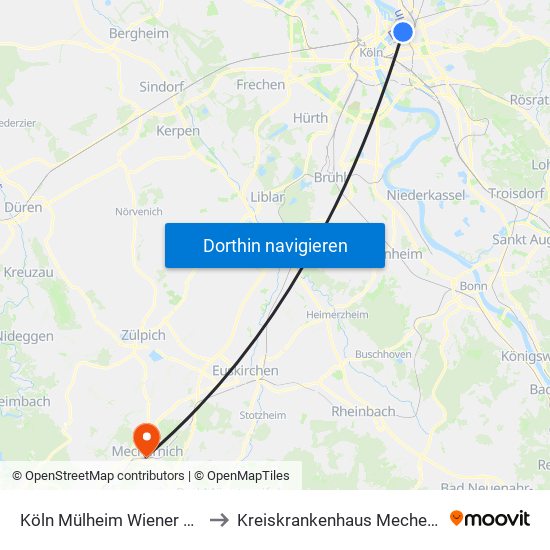 Köln Mülheim Wiener Platz to Kreiskrankenhaus Mechernich map