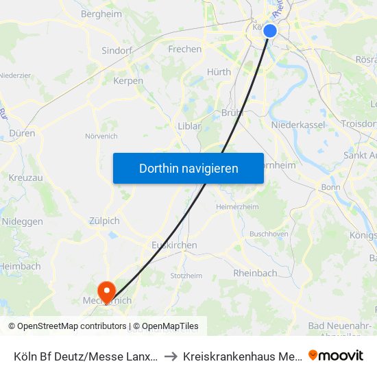 Köln Bf Deutz/Messe Lanxess Arena to Kreiskrankenhaus Mechernich map