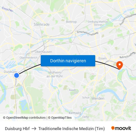 Duisburg Hbf to Traditionelle Indische Medizin (Tim) map