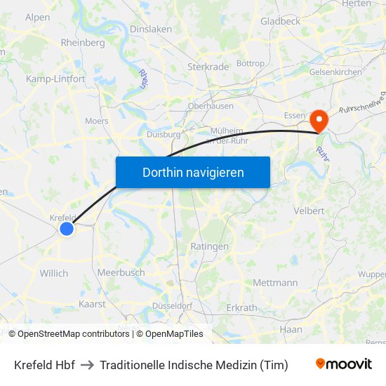 Krefeld Hbf to Traditionelle Indische Medizin (Tim) map