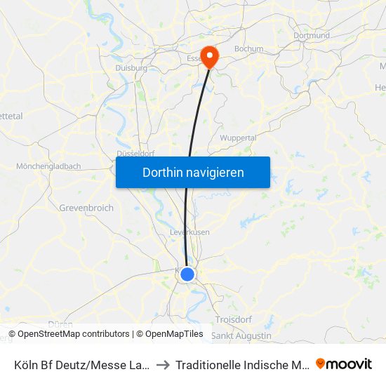Köln Bf Deutz/Messe Lanxess Arena to Traditionelle Indische Medizin (Tim) map