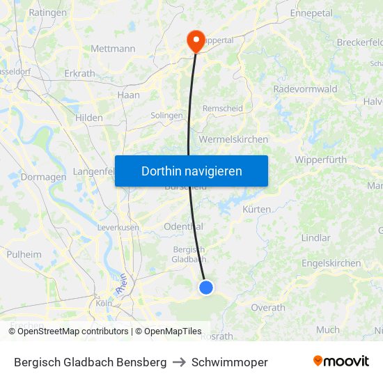 Bergisch Gladbach Bensberg to Schwimmoper map