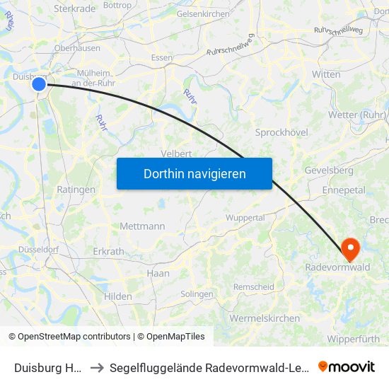 Duisburg Hbf to Segelfluggelände Radevormwald-Leye map