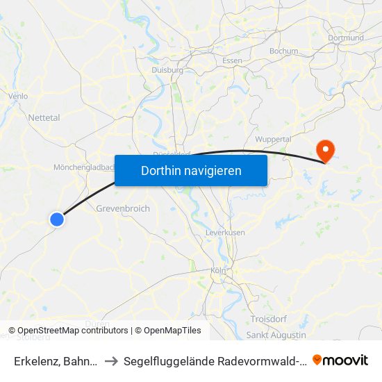 Erkelenz, Bahnhof to Segelfluggelände Radevormwald-Leye map